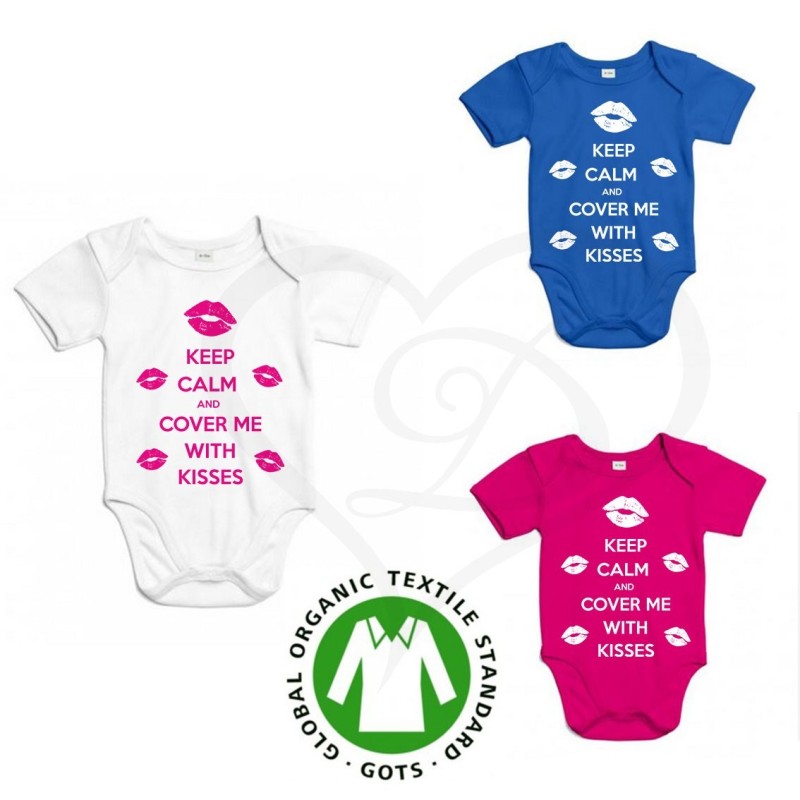 Body neonato keep calm and cover me with kisses in cotone organico