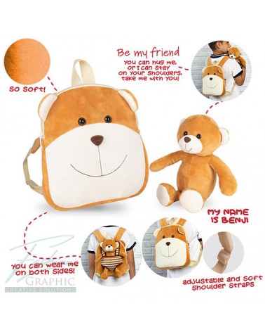 ZAINO bambino per scuola reversibile orsacchiotto Benji Bear