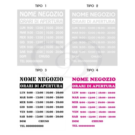 Adesivo vetrino orario di apertura negozio personalizzato