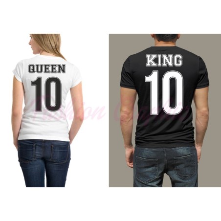 Coppia t-shirt uomo KING donna QUEEN con numero personalizzabile