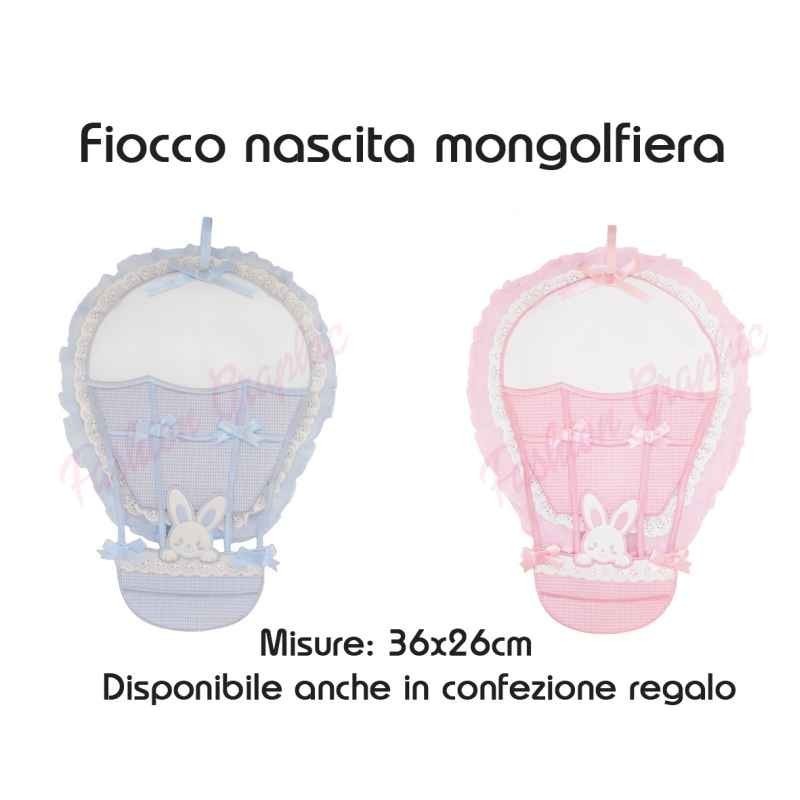 Fiocco nascita mongolfiera coccarda tela aida punto croce