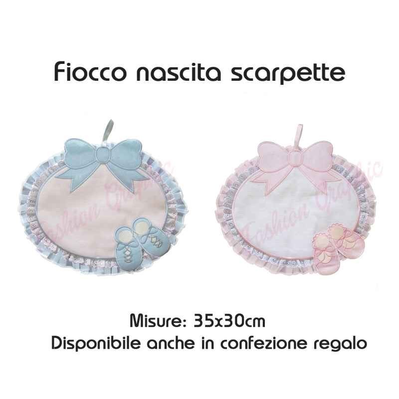 Fiocco nascita scarpette coccarda tela aida punto croce neonato