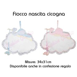 Fiocco nascita cicogna coccarda tela aida punto croce neonato