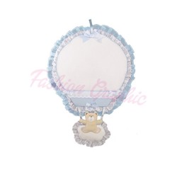 Fiocco nascita mongolfiera con orsetto coccarda tela aida punto croce neonato