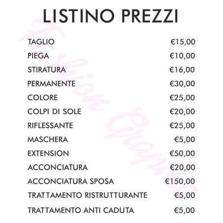 Adesivo listino negozio personalizzato per parrucchiere, estetista altre attività