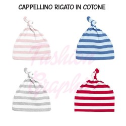 Cappellino neonato rigato in puro cotone anche personalizzabile
