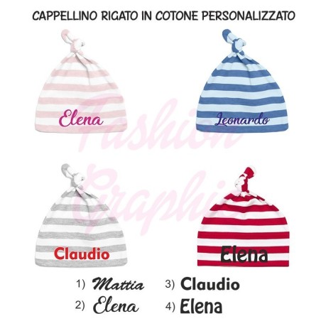 Cappellino neonato rigato in puro cotone anche personalizzabile