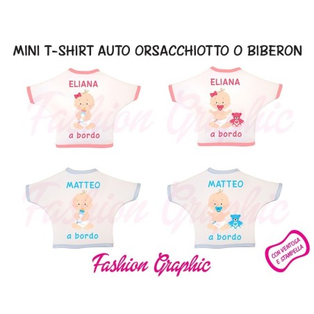 Mini t-shirt auto bimbo bimba a bordo biberon orsacchiotto personalizzata