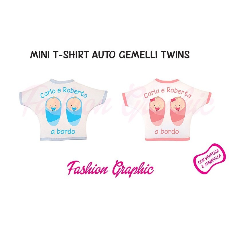 Mini t-shirt auto gemmelli twins bimbo bimba a bordo personalizzata con nomi