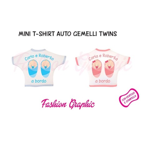 Mini t-shirt auto gemmelli twins bimbo bimba a bordo personalizzata con nomi