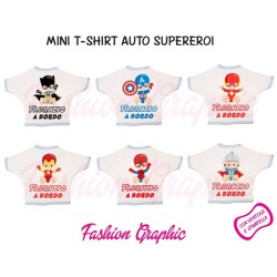 Mini t-shirt auto supereroi superheroes a bordo bimbo personalizzata con nome