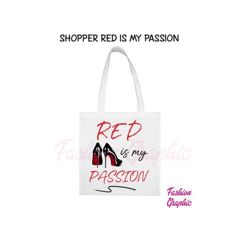 Borsa shopper RED IS MY PASSION in policotone manico lungo