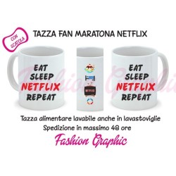 TAZZA MUG MARATONA MANGIA DORMI NETFLIX RIPETI SERIE TV NETFLIX