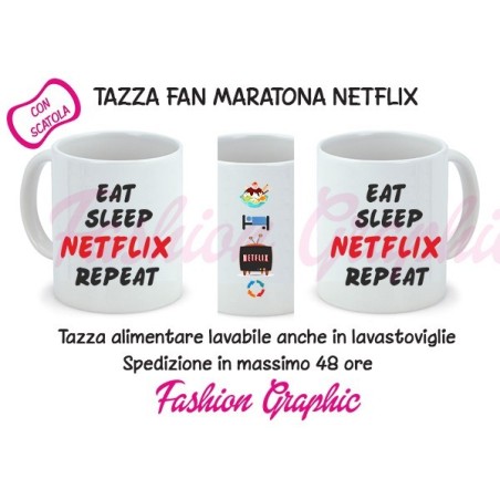 TAZZA MUG MARATONA MANGIA DORMI NETFLIX RIPETI SERIE TV NETFLIX