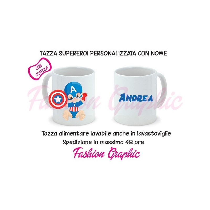 TAZZA MUG CAPTAIN AMERICA SUPEROROE MARVEL CON NOME