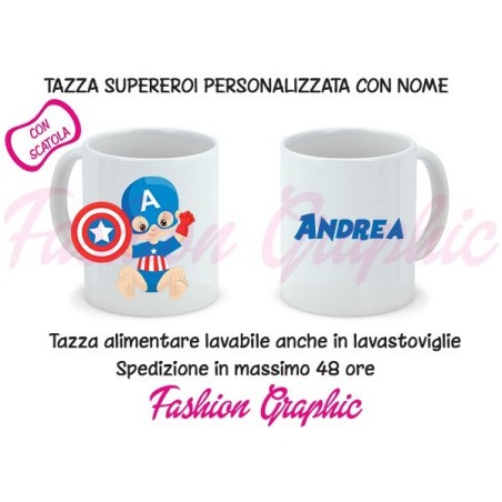 TAZZA MUG CAPTAIN AMERICA SUPEROROE MARVEL CON NOME