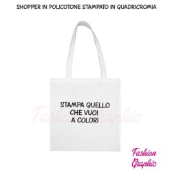 Borsa shopper bag policotone manico lungo personalizzata con logo o scritte a colori