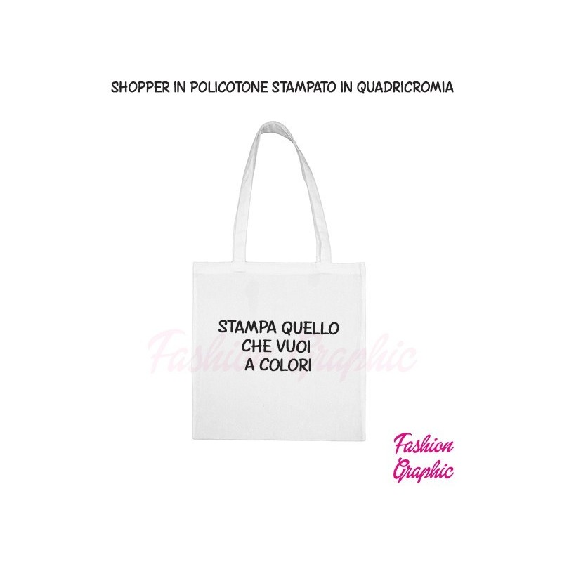 Borsa shopper bag policotone manico lungo personalizzata con logo o scritte a colori