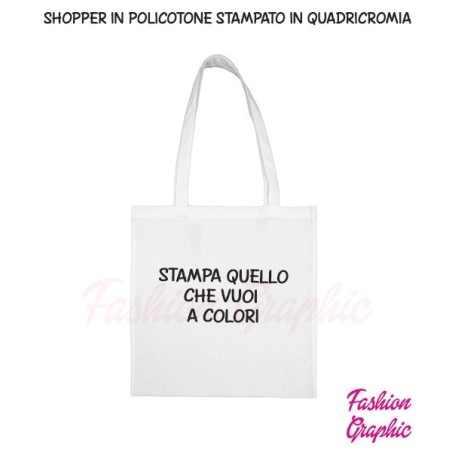 Borsa shopper bag policotone manico lungo personalizzata con logo o scritte a colori