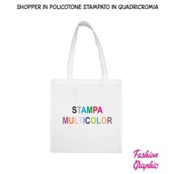 Borsa shopper bag policotone manico lungo personalizzata con logo o scritte a colori