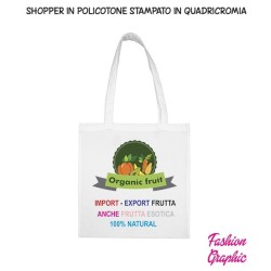 Borsa shopper bag policotone manico lungo personalizzata con logo o scritte a colori