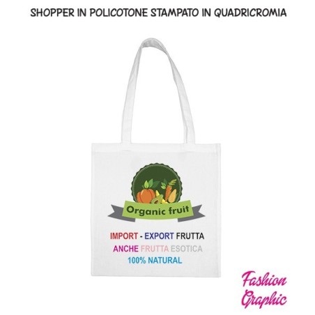 Borsa shopper bag policotone manico lungo personalizzata con logo o scritte a colori