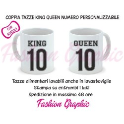 COPPIA TAZZE MUG KING QUEEN PER LUI E LEI PERSONALIZZATE CON NUMERI