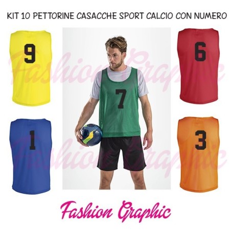 Set kit 10 Pettorine casacche allenamento personalizzate con numero calcio rugby sport