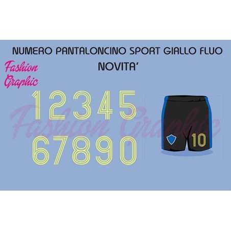 Numeri termosaldabili giallo fluo H10cm maglie calcio, rugby, sport