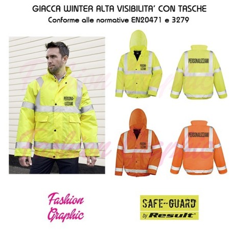 Giacca Alta Visibilità invernale modello con cappuccio conforme a norma di legge
