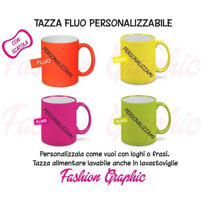 TAZZA MUG FLUO PERSONALIZZATA CON FOTO, LOGHI O TESTI CON SCATOLA