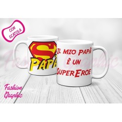 TAZZA MUG SUPERPAPA' SUPEREROE SUPERMAN INSPIRED ANCHE PERSONALIZZATA