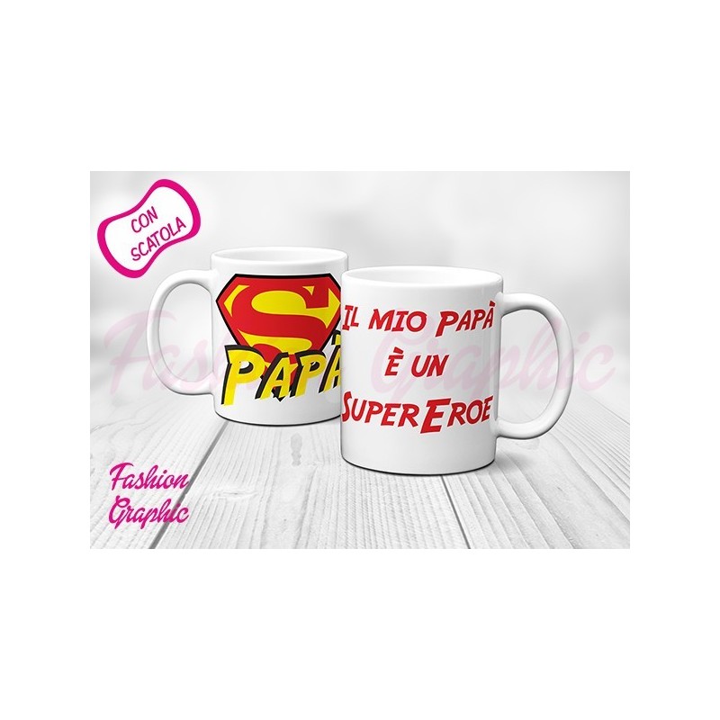 TAZZA MUG SUPERPAPA' SUPEREROE SUPERMAN INSPIRED ANCHE PERSONALIZZATA