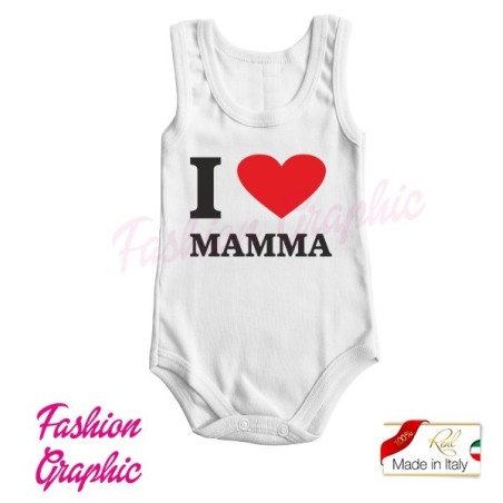 Body neonato neonata senza maniche I love mamma & Papà in cotone garzato made in italy