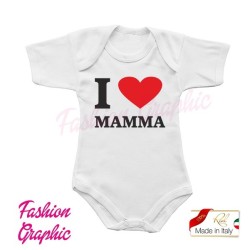 Body neonato neonata mezze maniche I love mamma & Papà in cotone garzato made in italy