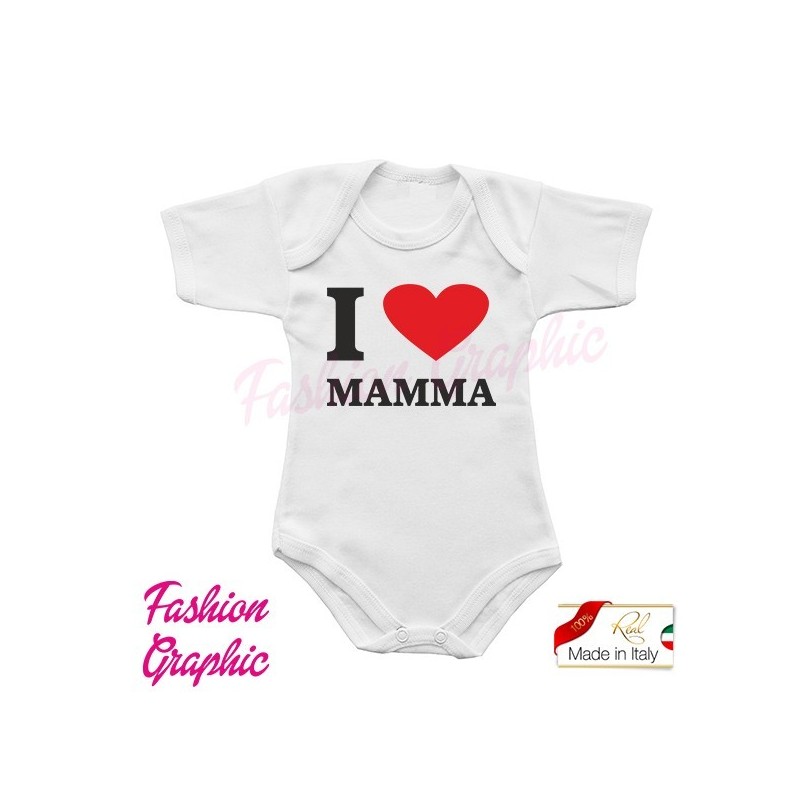 Body neonato neonata mezze maniche I love mamma & Papà in cotone garzato made in italy