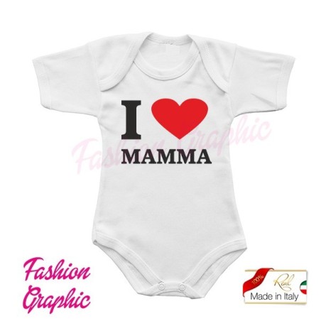 Body neonato neonata mezze maniche I love mamma & Papà in cotone garzato made in italy