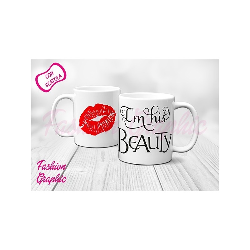 COPPIA TAZZE MUG LA SUA BELLA E LA SUA BESTIA BARBA LABBRA