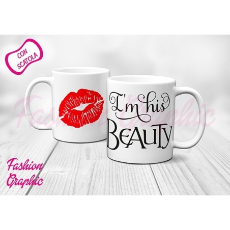 COPPIA TAZZE MUG LA SUA BELLA E LA SUA BESTIA BARBA LABBRA