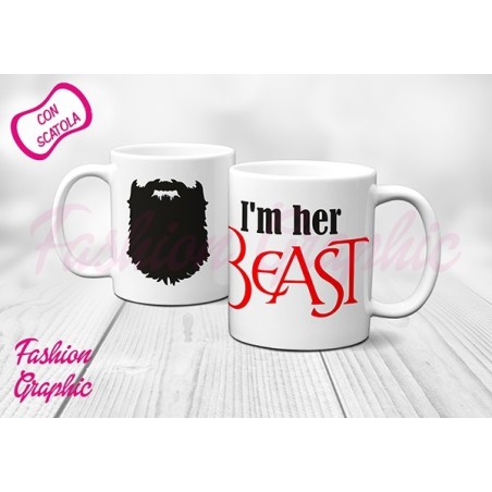 COPPIA TAZZE MUG LA SUA BELLA E LA SUA BESTIA BARBA LABBRA