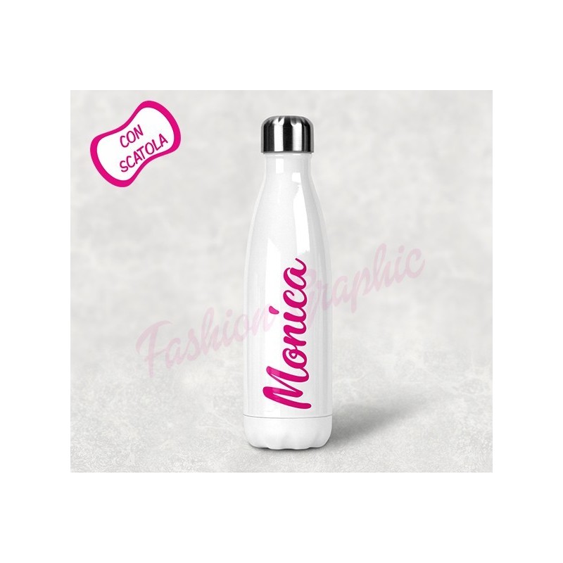 BOTTIGLIA TERMICA TERMOS ACCIAIO INOX PERSONALIZZATA NOME BPA FREE