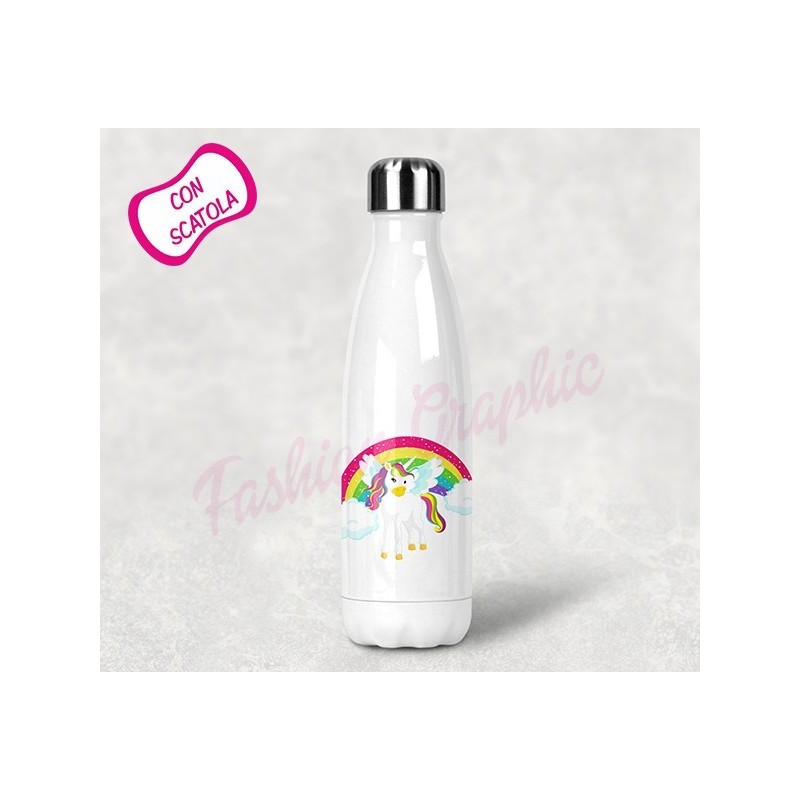 BOTTIGLIA TERMICA TERMOS ACCIAIO INOX UNICORNO ANCHE PERSONALIZZATA NOME BPA FREE