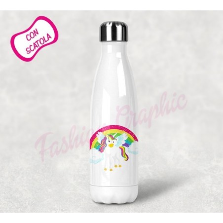 BOTTIGLIA TERMICA TERMOS ACCIAIO INOX UNICORNO ANCHE PERSONALIZZATA NOME BPA FREE