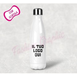 BOTTIGLIA TERMICA THERMOS PERSONALIZZATA LOGO STAMPA ACCIAIO INOX PERSONALIZZATA NOME BPA FREE