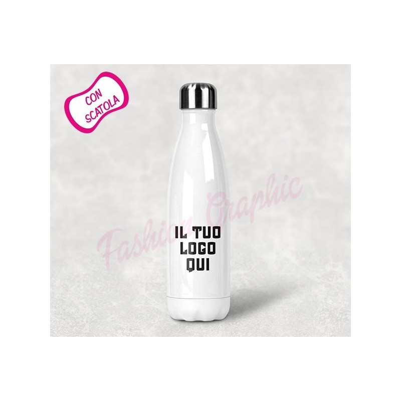 BOTTIGLIA TERMICA THERMOS PERSONALIZZATA LOGO STAMPA ACCIAIO INOX PERSONALIZZATA NOME BPA FREE
