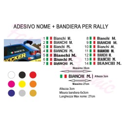 Adesivo nome più bandiera per rally, auto, corse, manifestazioni