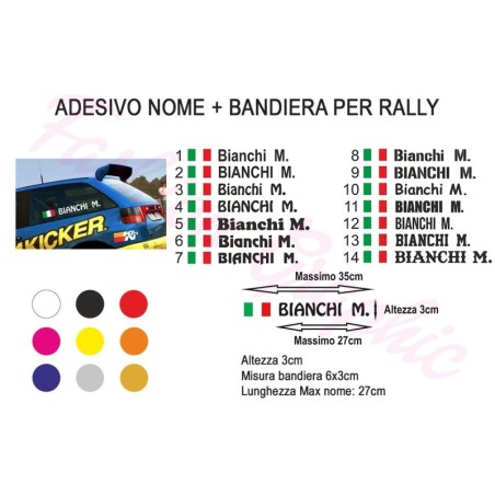 Adesivo nome più bandiera per rally, auto, corse, manifestazioni