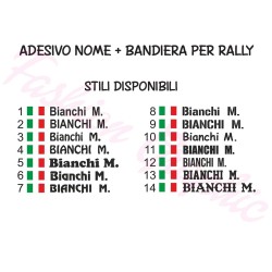 Adesivo nome più bandiera per rally, auto, corse, manifestazioni