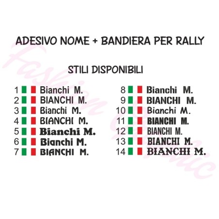 Adesivo nome più bandiera per rally, auto, corse, manifestazioni