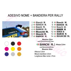 Adesivo nome pilota navigatore più bandiera nazione tonda per rally, auto, corse, manifestazioni